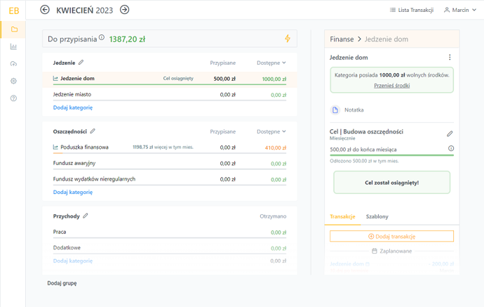 Zrzut ekranu z aplikacji EasyBudget