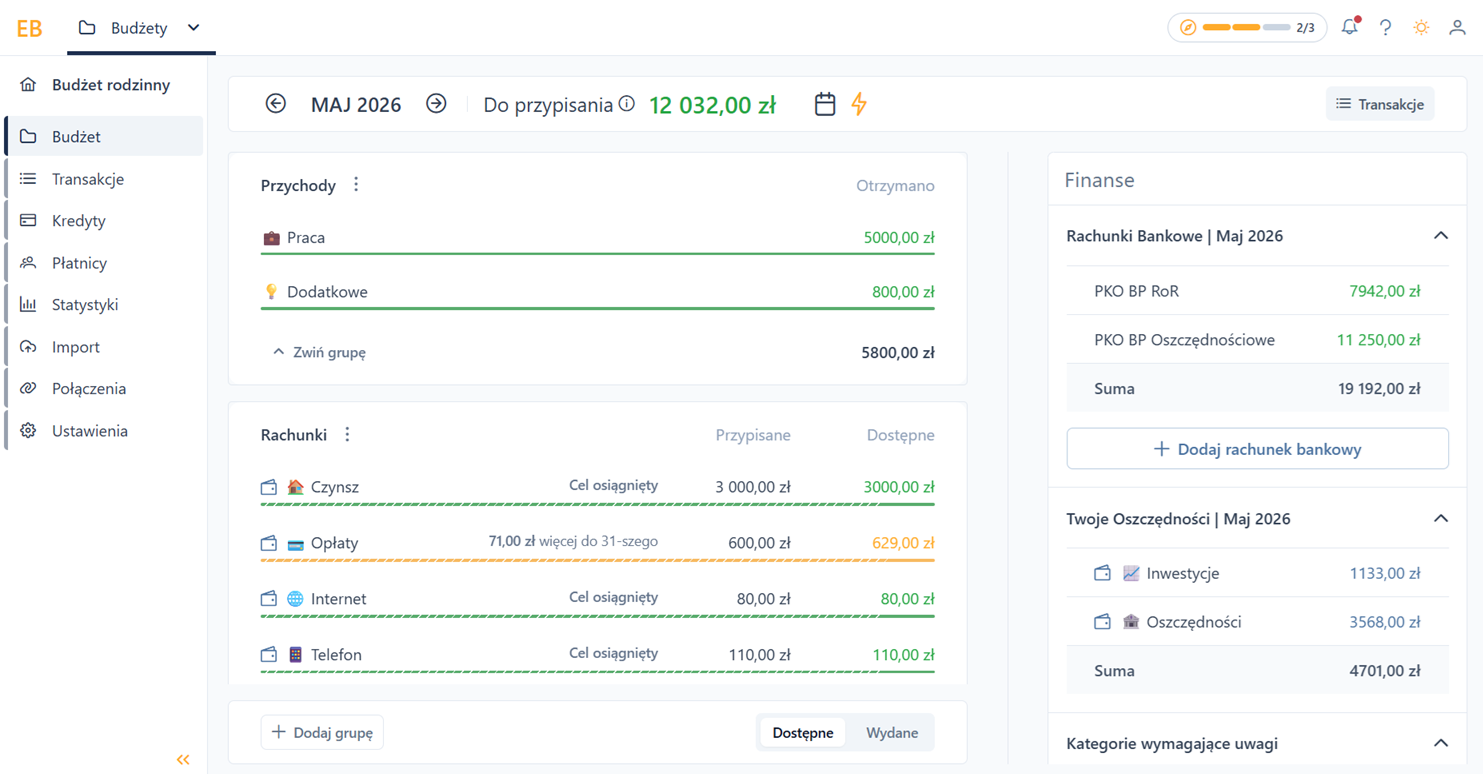 Zrzut ekranu z aplikacji EasyBudget