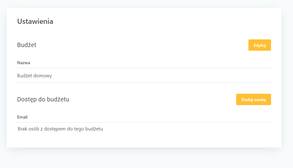 Zrzut ekranu z widoku ustawień budżetu